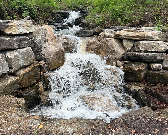 Long natural looking stream with waterfalls