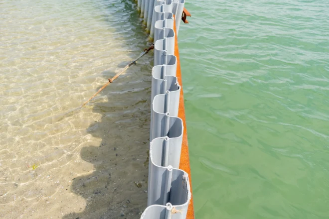 Sheet pile retaining wall on a sea shore