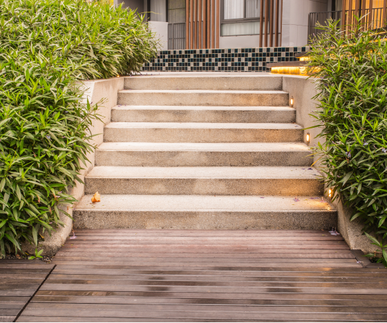 a set of steps leading up to a building.